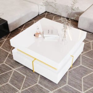 Living Room Coffee Table High Gloss Gold Accents With Drawer Storage - Image 2