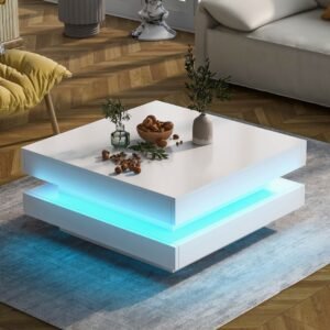 Square Gloss Coffee Table 360 Rotating LED Light - Image 2