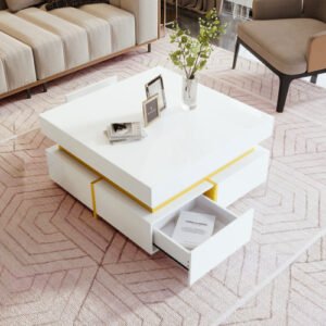Living Room Coffee Table High Gloss Gold Accents With Drawer Storage - Image 10