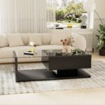 Modern Black Coffee Table High Gloss LED Glass Top