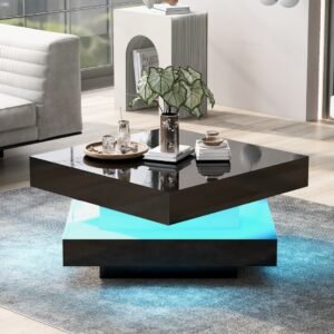 Square Gloss Coffee Table 360 Rotating LED Light - Image 10
