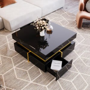 Living Room Coffee Table High Gloss Gold Accents With Drawer Storage - Image 6