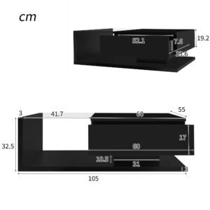 Modern Black Coffee Table High Gloss LED Glass Top - Image 4