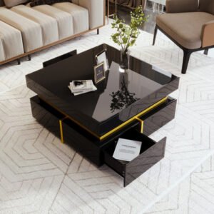Living Room Coffee Table High Gloss Gold Accents With Drawer Storage - Image 9