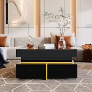 Living Room Coffee Table High Gloss Gold Accents With Drawer Storage - Image 8