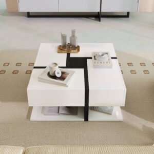 Square Line Unique Design Coffee Table, 4 Drawers, Bottom Storage - Image 3