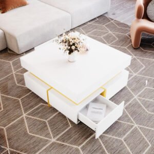 Living Room Coffee Table High Gloss Gold Accents With Drawer Storage - Image 5