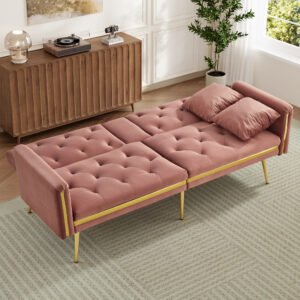 2 Seater Sofa Bed Adjustable Backrest Cup Holder, Gold Accent - Image 4