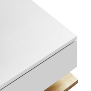 High Gloss White & Wood Coffee Table Glass LED Side - Image 10