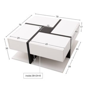 Square Line Unique Design Coffee Table, 4 Drawers, Bottom Storage - Image 8
