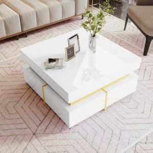 Living Room Coffee Table High Gloss Gold Accents With Drawer Storage - Image 3