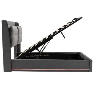 King Size Velvet Upholstered Bed Hydraulic Storage LED Lights - Image 4