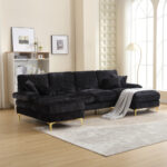 Chenille U-Shaped Sectional Sofa Double Chaise Modular Living Room
