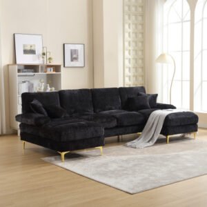 Chenille U-Shaped Sectional Sofa Double Chaise Modular Living Room