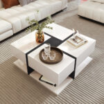 Square Line Unique Design Coffee Table, 4 Drawers, Bottom Storage