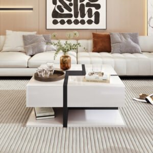 Square Line Unique Design Coffee Table, 4 Drawers, Bottom Storage - Image 9