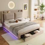 King Size Velvet Upholstered Bed Hydraulic Storage LED Lights