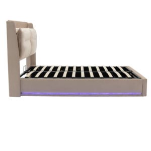 King Size Velvet Upholstered Bed Hydraulic Storage LED Lights - Image 10