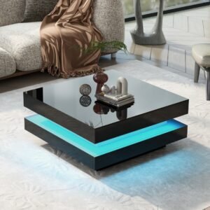 Square Gloss Coffee Table 360 Rotating LED Light