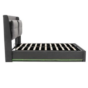 King Size Velvet Upholstered Bed Hydraulic Storage LED Lights - Image 2
