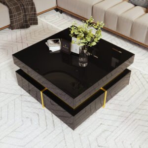 Living Room Coffee Table High Gloss Gold Accents With Drawer Storage