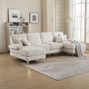 Chenille U-Shaped Sectional Sofa Double Chaise Modular Living Room - Image 2