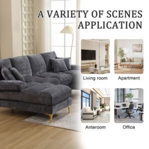 Chenille U-Shaped Sectional Sofa Double Chaise Modular Living Room - Image 9