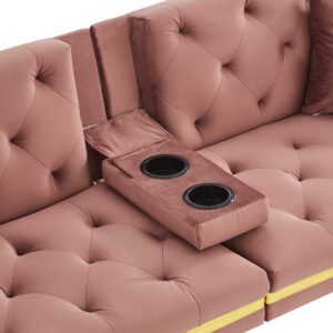2 Seater Sofa Bed Adjustable Backrest Cup Holder, Gold Accent - Image 5