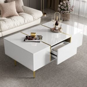 Modern White Gloss Coffee Table With 2 Drawer Storage - Image 7