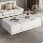 Modern White Gloss Coffee Table With 2 Drawer Storage