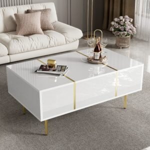 Modern White Gloss Coffee Table With 2 Drawer Storage