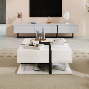 Square Line Unique Design Coffee Table, 4 Drawers, Bottom Storage - Image 5