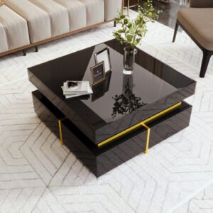 Living Room Coffee Table High Gloss Gold Accents With Drawer Storage - Image 7