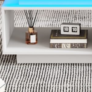 High Gloss White Coffee Table RGB LED Drawer Storage - Image 6