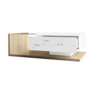 High Gloss White & Wood Coffee Table Glass LED Side - Image 5