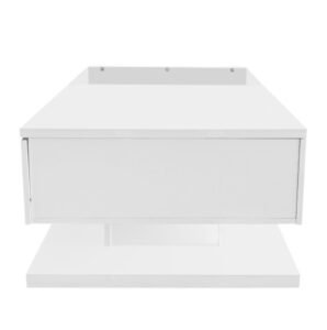Modern White Coffee Table High Gloss LED Glass Top - Image 3