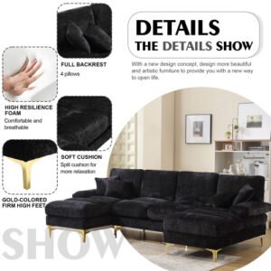 Chenille U-Shaped Sectional Sofa Double Chaise Modular Living Room - Image 8