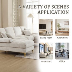 Chenille U-Shaped Sectional Sofa Double Chaise Modular Living Room - Image 7