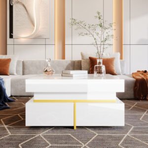 Living Room Coffee Table High Gloss Gold Accents With Drawer Storage - Image 4