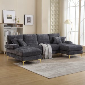 Chenille U-Shaped Sectional Sofa Double Chaise Modular Living Room - Image 4
