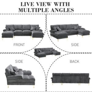 Chenille U-Shaped Sectional Sofa Double Chaise Modular Living Room - Image 6