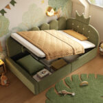 3FT Single Crown Daybed Green Velvet Hydraulic Storage Sofa