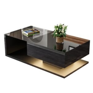 Modern Black Coffee Table High Gloss LED Glass Top - Image 5