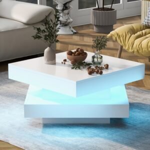 Square Gloss Coffee Table 360 Rotating LED Light - Image 5