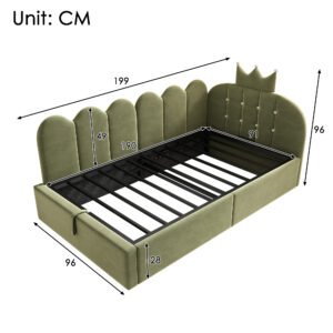 3FT Single Crown Daybed Green Velvet Hydraulic Storage Sofa - Image 4