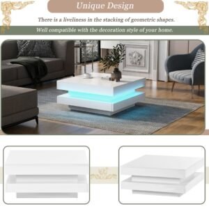 Square Gloss Coffee Table 360 Rotating LED Light - Image 8