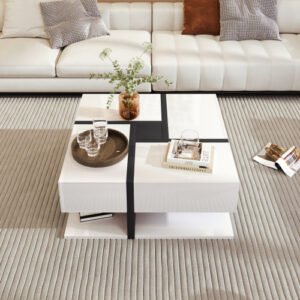 Square Line Unique Design Coffee Table, 4 Drawers, Bottom Storage - Image 7